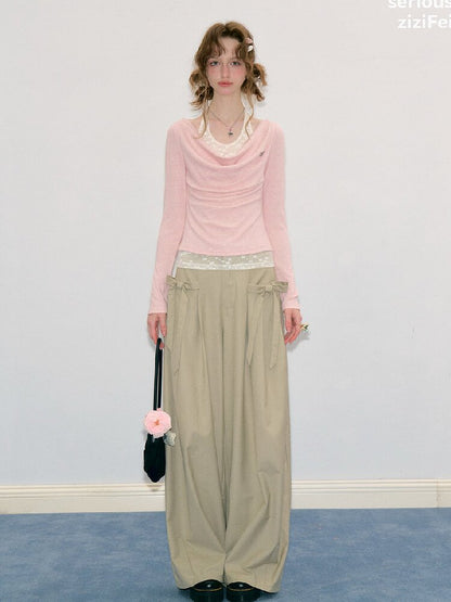 Soft Bow Drape Casual Wide Pants【s0000017874】