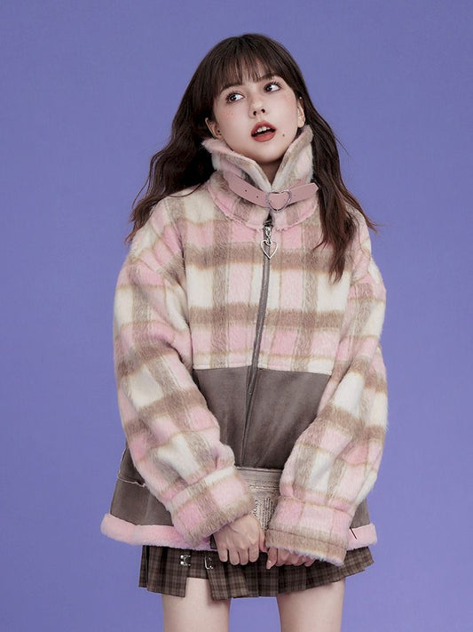 High Collar Fur Loose Tweed Jacket Coat【s0000005032】