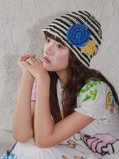 Striped flowers handmade crochet【s0000013344】