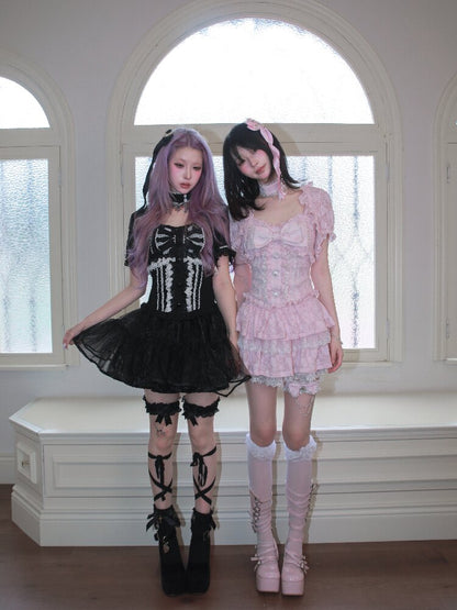 Heavy Craft Pearl Bow Cake Dress【s0000017522】
