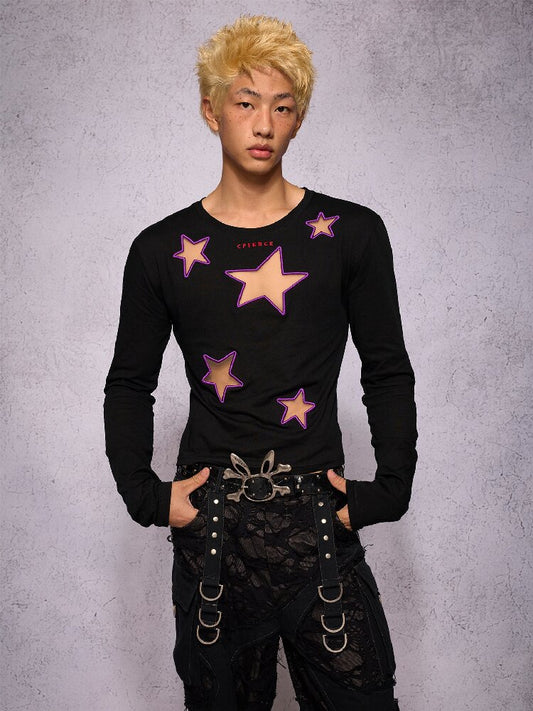 Star Hollow Mesh Embroidery Top【s0000019141】