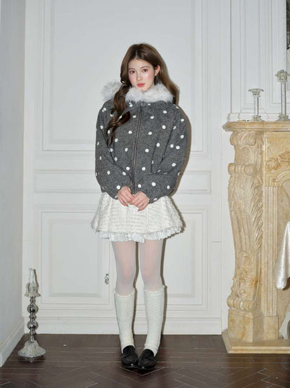 Plush Polka Dot Hooded Wool Coat【s0000015048】