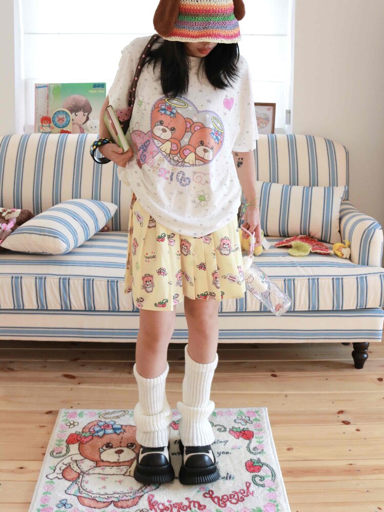 Bear Strawberry Print Pleated Skirt【s0000017515】