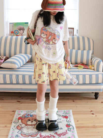 Bear Strawberry Print Pleated Skirt【s0000017515】
