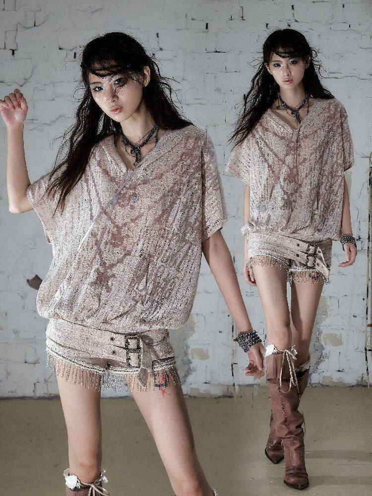 Ripped Knit Hooded Short Smock T Shirt【s0000016993】
