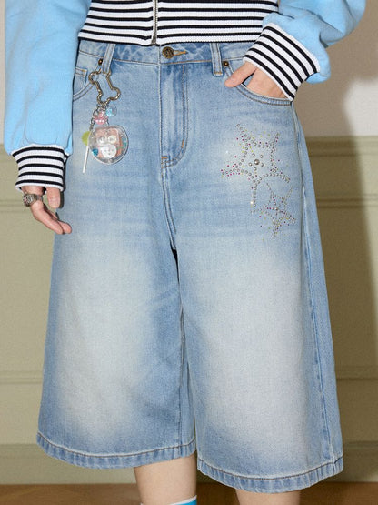 Starfish hot drill denim wide-leg shorts【s0000012288】