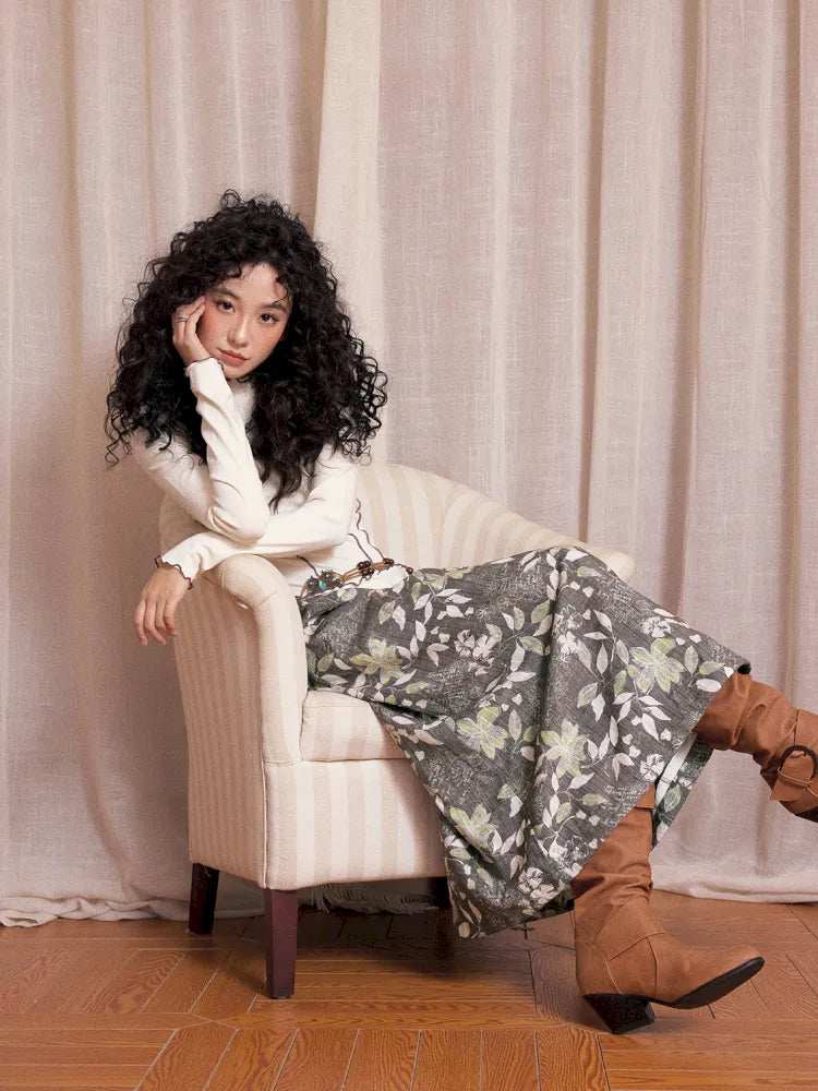 Brushed Print Flattering Mid-Length Skirt【s0000013989】
