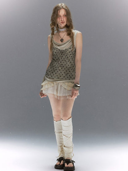Vintage Flocked Mesh Tank Top【s0000017493】