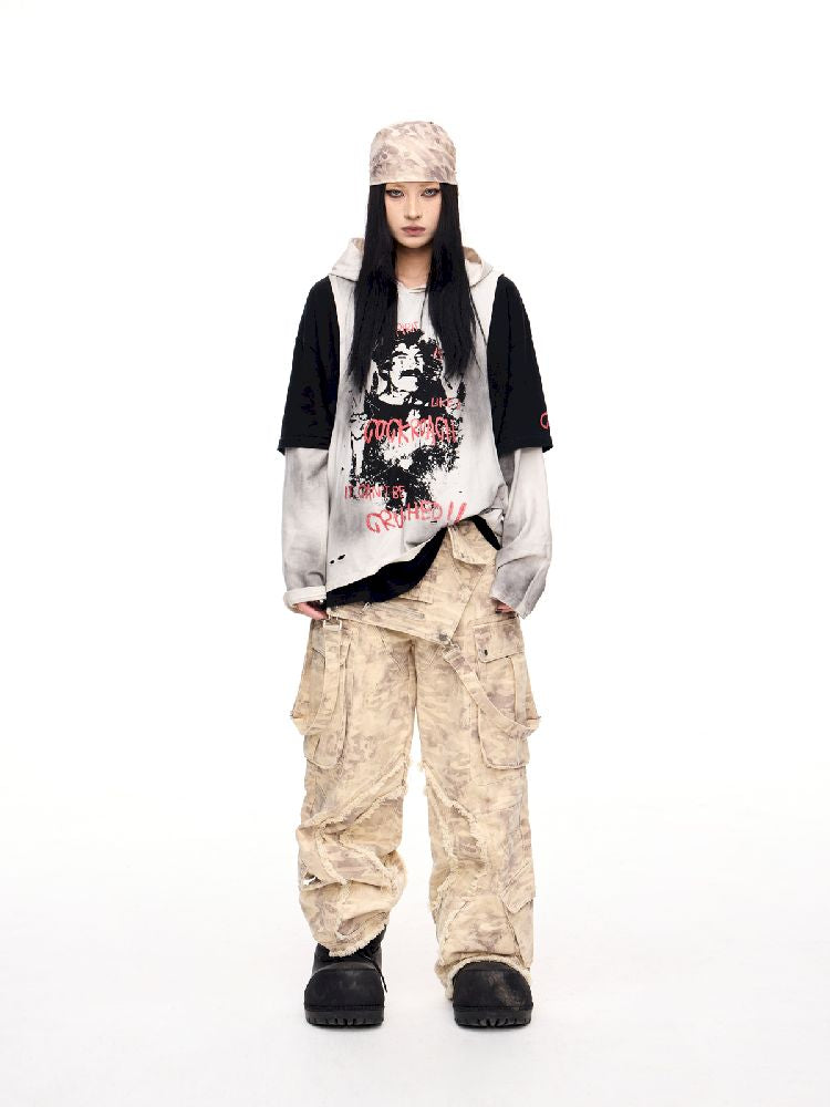 Multi-Pocket Raw Edge Workwear Bib Pants【s0000011367】