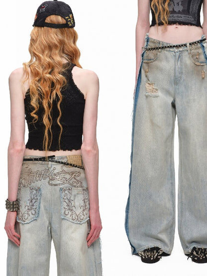 Distressed Embroidery Mud Jeans【s0000016922】