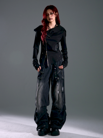 Asymmetric Slim-Fit Zipper Knit Cardigan【s0000013916】