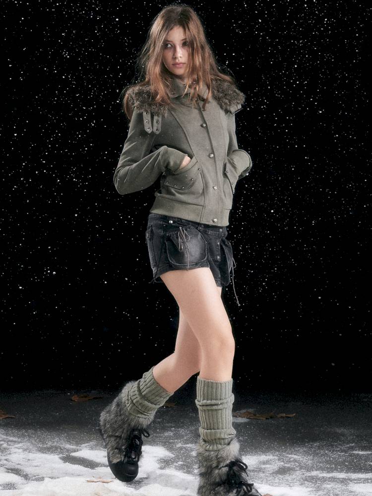 Fur Hood Vintage-Style Knit Jacket【s0000014426】