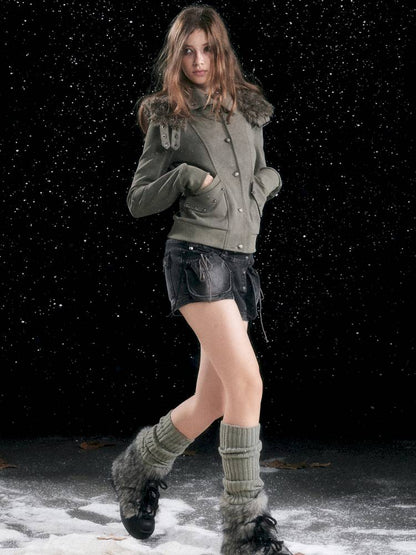 Fur Hood Vintage-Style Knit Jacket【s0000014426】