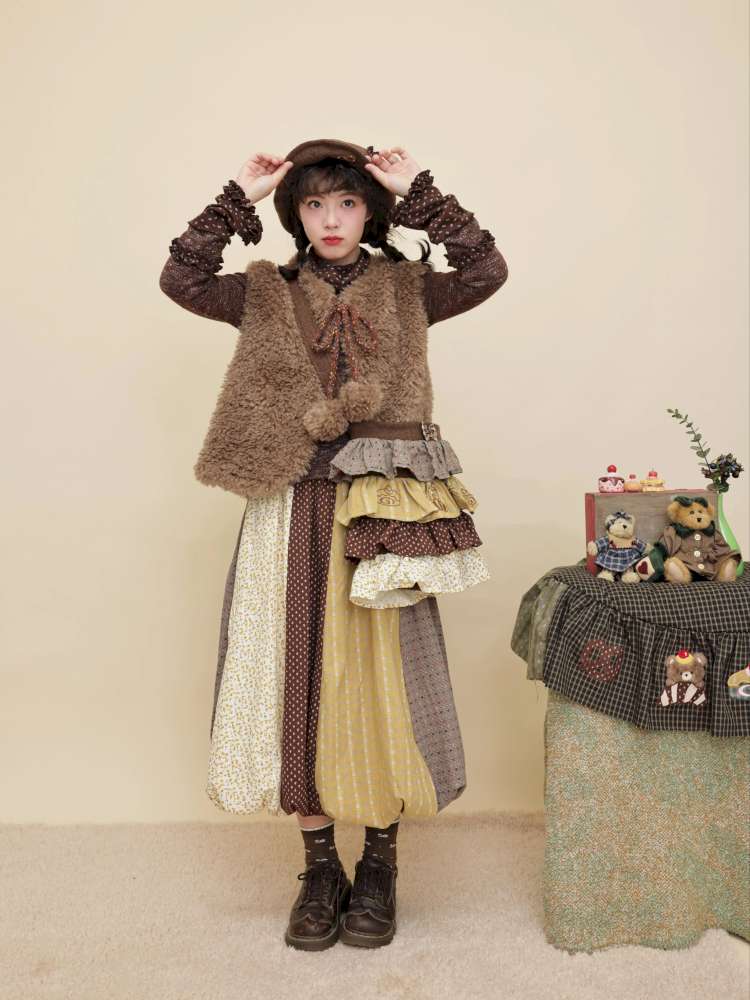 Vintage Girly Color-Blocked Floral Lace Base Layer【s0000014841】