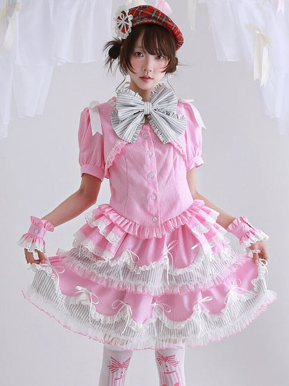 Pink Striped Lolita Puffy Skirt【s0000016560】
