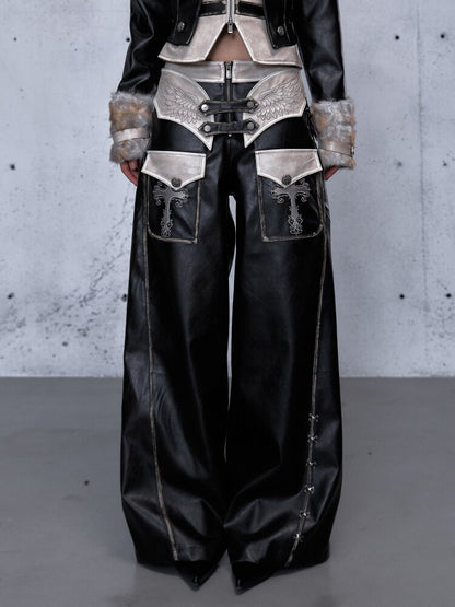 Fake Two Pieces Leather Trousers【s0000015542】