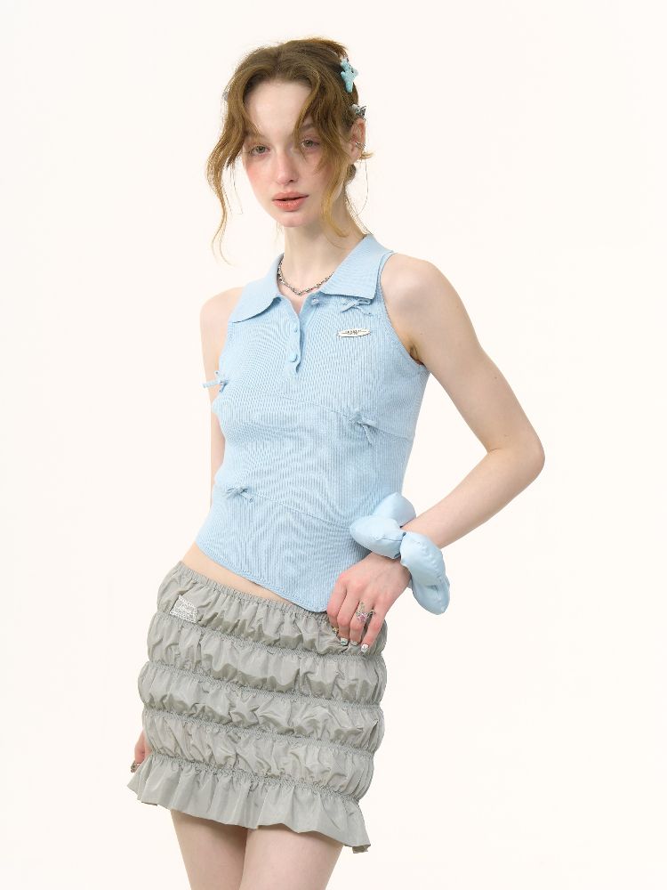 Polo Neck Blue Knit Vest【s0000012256】