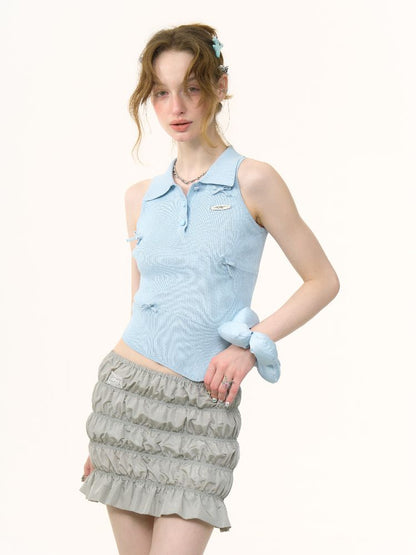 Polo Neck Blue Knit Vest【s0000012256】