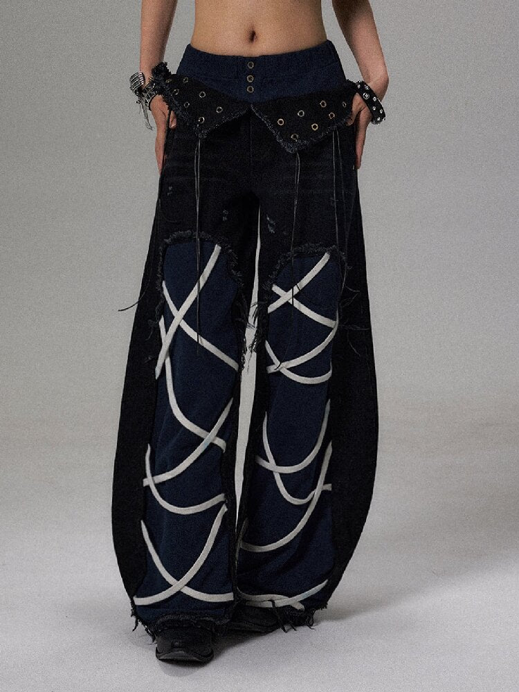 Street Punk Strap Faux Denim Pants【s0000018495】