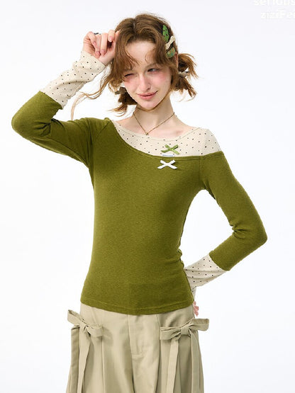 Polka Dot Patchwork Knit Top【s0000017891】