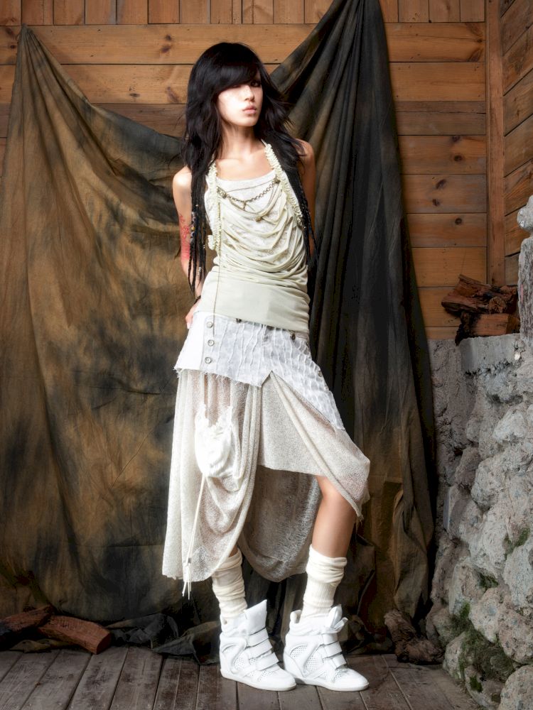 Patchwork Versatile Mesh Asymmetric Skirt【s0000013898】