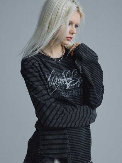 Black-Gray Striped Rivet Top【s0000018549】