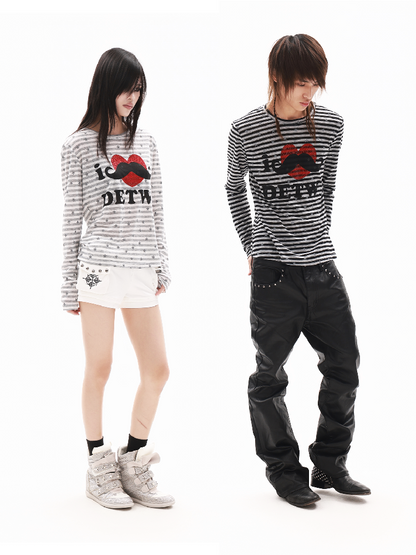 Striped Heart Rhinestone Long Shirt【s0000018319】