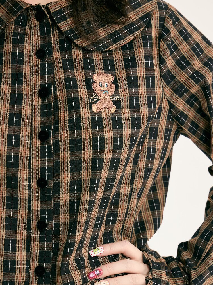 Plaid Embroidered Ruffled Shirt【s0000018726】