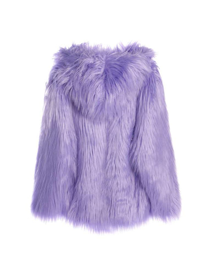 White Light Purple Fur Hooded Jacket【s0000014909】