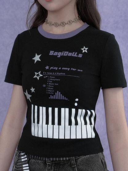 Piano Keys Music Print T-shirt【s0000017273】