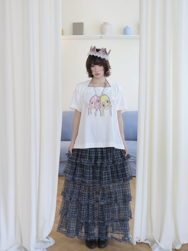 Illustration Square Neck Cotton Top【s0000018681】