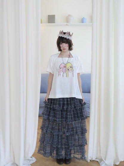 Illustration Square Neck Cotton Top【s0000018681】