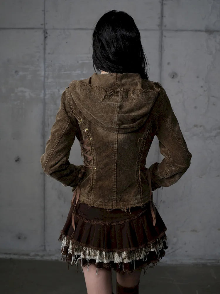 Corduroy Detachable Slim-Fit Hooded Jacket【s0000013952】