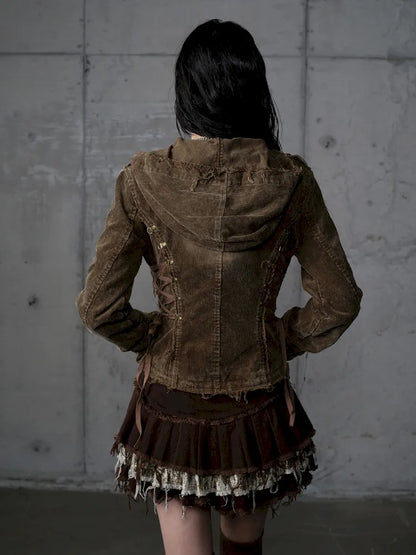 Corduroy Detachable Slim-Fit Hooded Jacket【s0000013952】