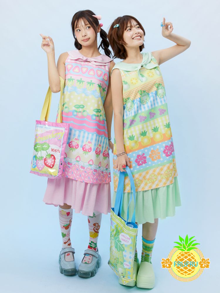 Fruit print summer navy collar dress【s0000012872】