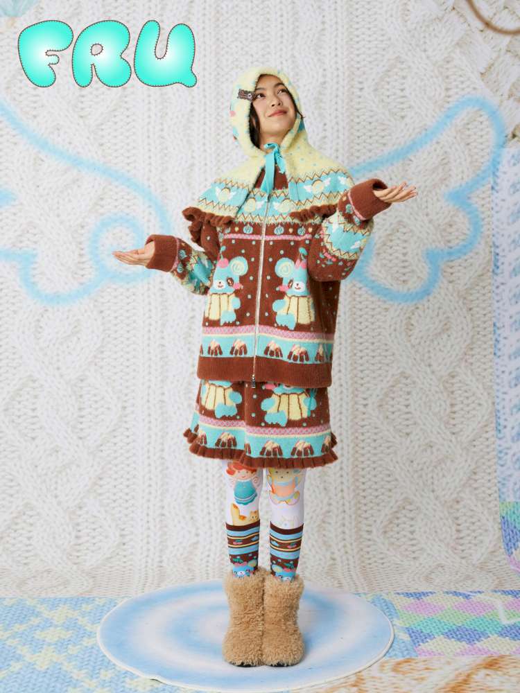 Yellow Bear Knit Cape Hat【s0000014861】