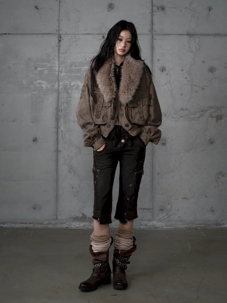 Plaid functional distressed dirty jacket【s0000014114】