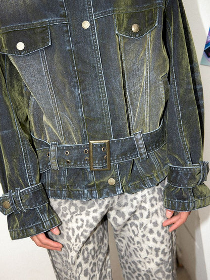 Loose Green Flocked Denim Jacket【s0000011638】