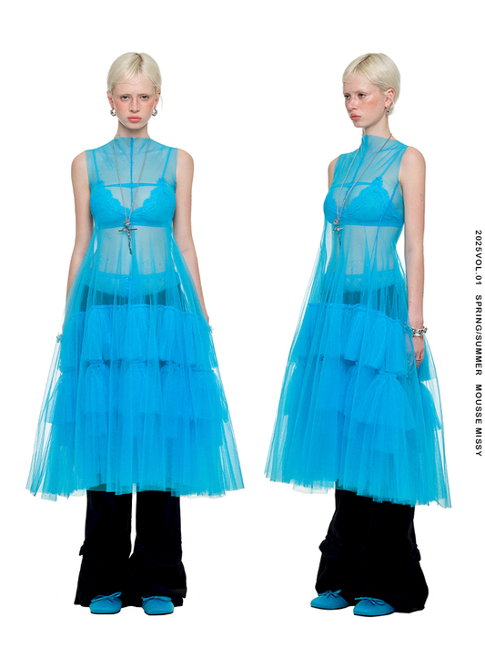 Mesh Sheer Layered Sleeveless Dress【s0000011564】
