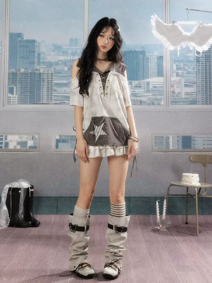 Hooded Tie Dye Five Pointed Star Top【s0000016536】