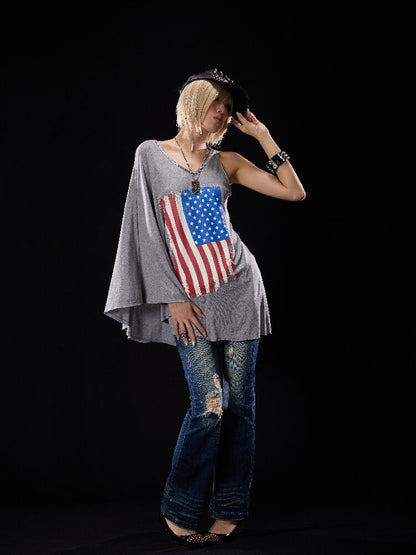 Drape Asymmetrical Sequin T-Shirt【s0000018507】