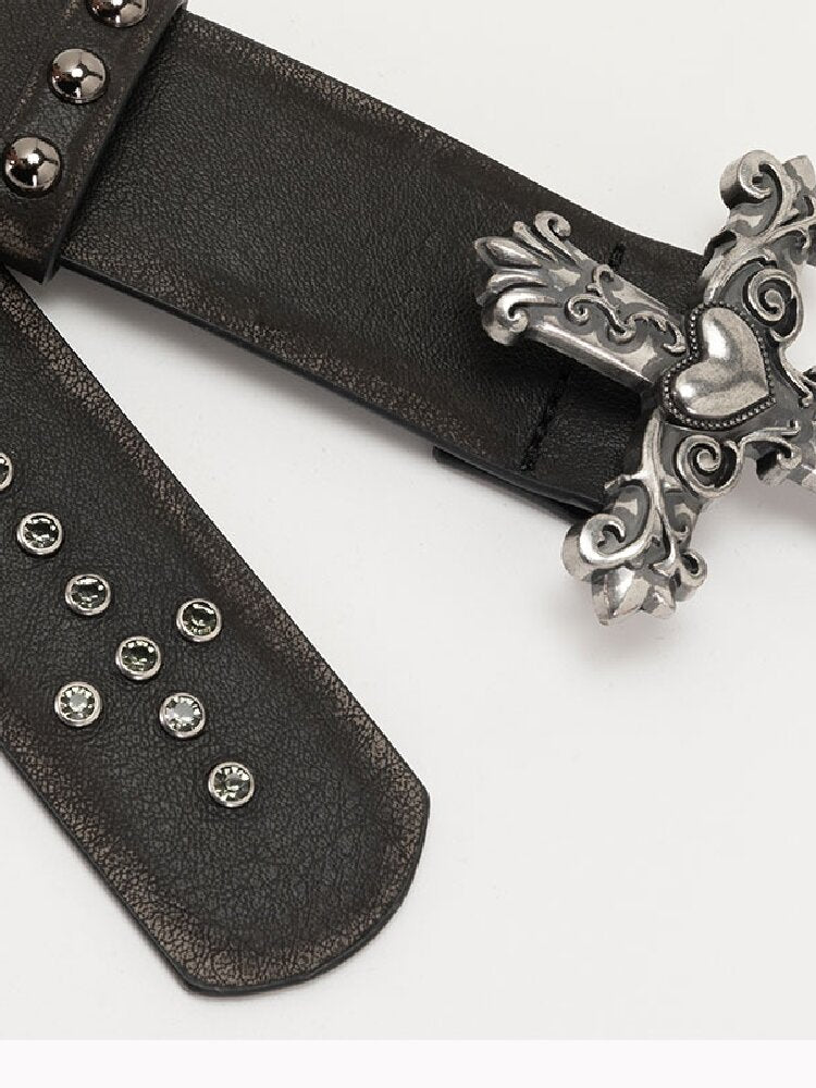Rusted Cross Carved Buckle Belt【s0000018521】