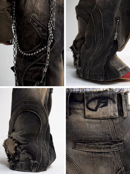 Button Folded Wide Leg Jeans【s0000011351】