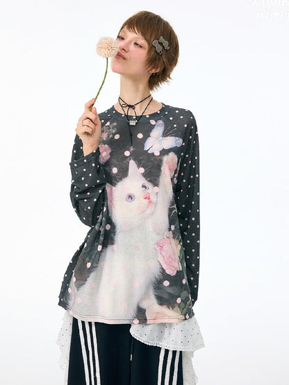 Polka Dot Raglan Cat Sleeve Shirt【s0000017885】