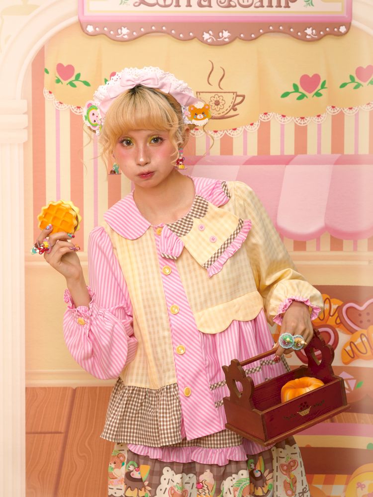 Dress Collar Design Pink Yellow Shirt【s0000013699】