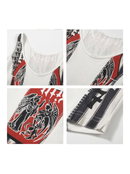 Irregular print patchwork vest T-shirt【s0000009567】