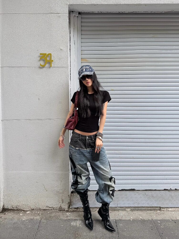 Ribbon Denim Patchwork Wide Jeans【s0000018307】