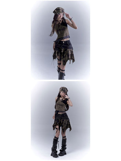 Wasteland slimming printed vest top【s0000012840】