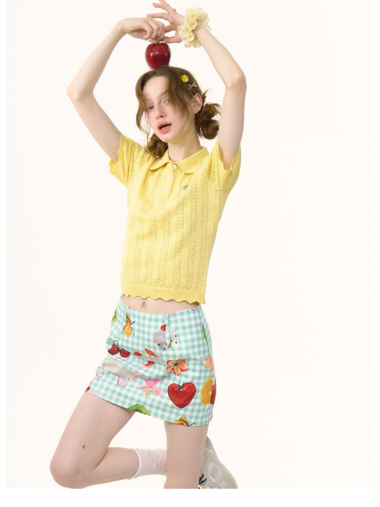 Doll Neck Knit Short Sleeve T-shirt【s0000012235】
