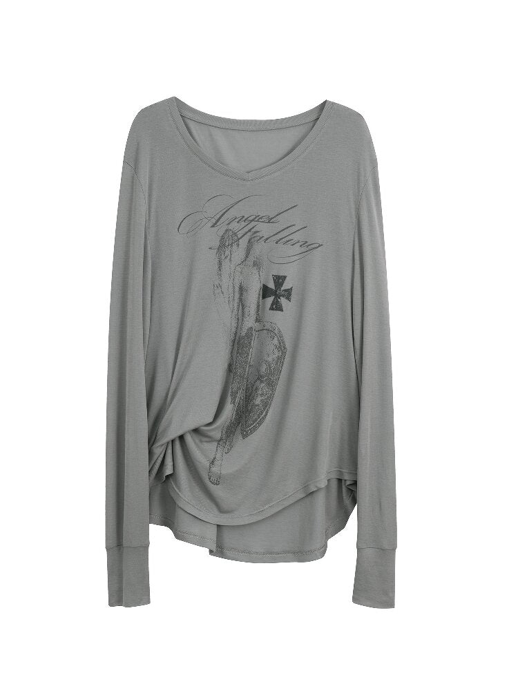 Knight Print Irregular T-Shirt【s0000016574】